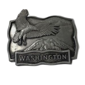 Washington State Eagle Cowboy Belt Buckle Pewter